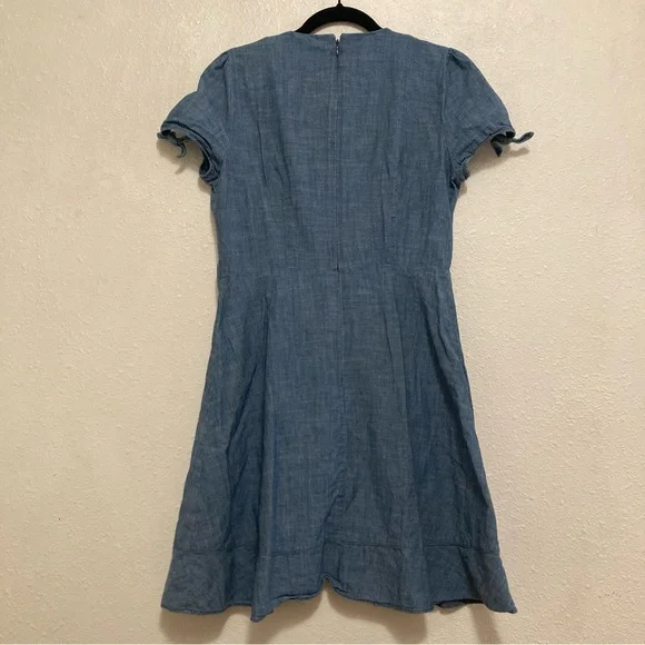 J. Crew Women’s Dress Faux-Wrap Blue Midi Demin A-Line V Neck Tie Sleeve Size 8 - Picture 3 of 16